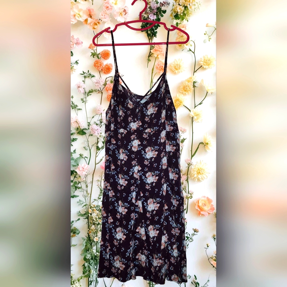 Xxl American Eagle Outfitters Spaghetti Strap Floral Burgundy Dress